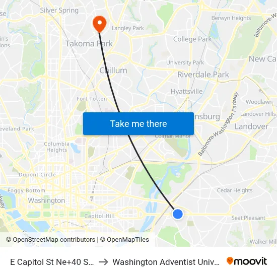 E Capitol St Ne+40 St NE to Washington Adventist University map