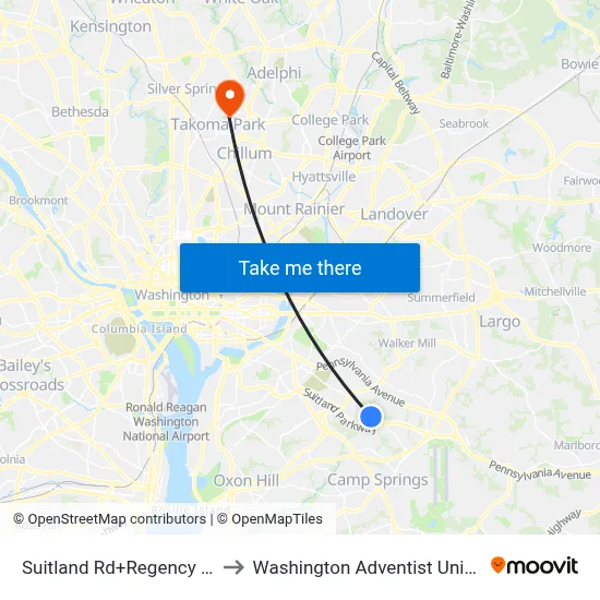 Suitland Rd+Regency Pkwy to Washington Adventist University map
