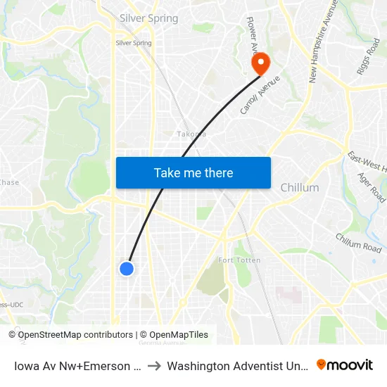 Iowa Av Nw+Emerson St NW to Washington Adventist University map