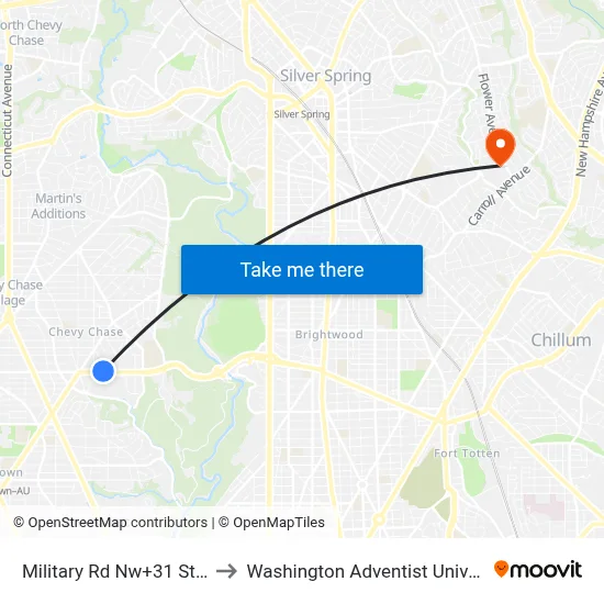 Military Rd Nw+31 St NW to Washington Adventist University map