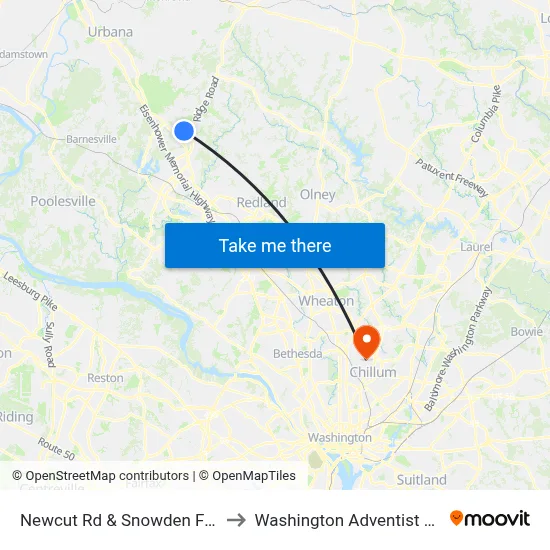 Newcut Rd & Snowden Farm Pkwy to Washington Adventist University map