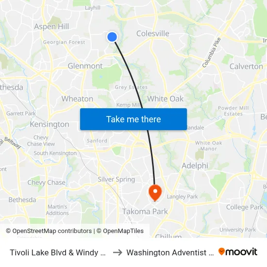 Tivoli Lake Blvd & Windy Meadow Ln to Washington Adventist University map