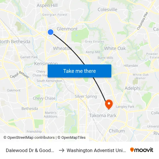 Dalewood Dr & Goodhill Rd to Washington Adventist University map