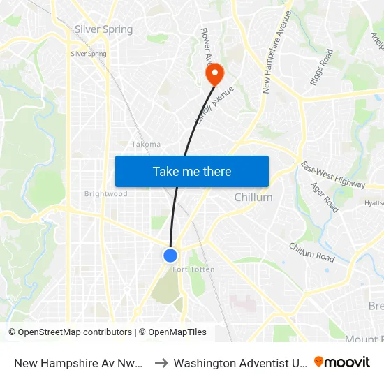 New Hampshire Av Nw+1 St NW to Washington Adventist University map