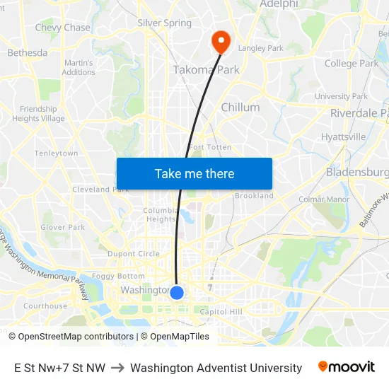 E St Nw+7 St NW to Washington Adventist University map