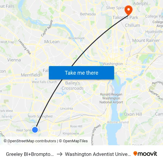 Greeley Bl+Brompton St to Washington Adventist University map