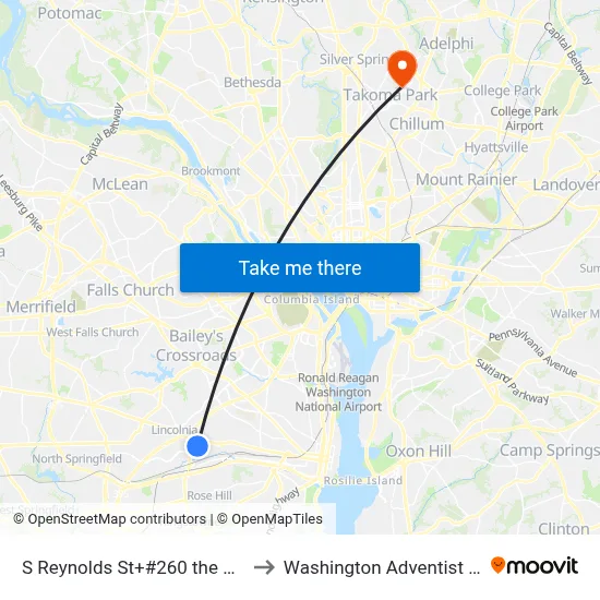 S Reynolds St+#260 the Summit Apt to Washington Adventist University map