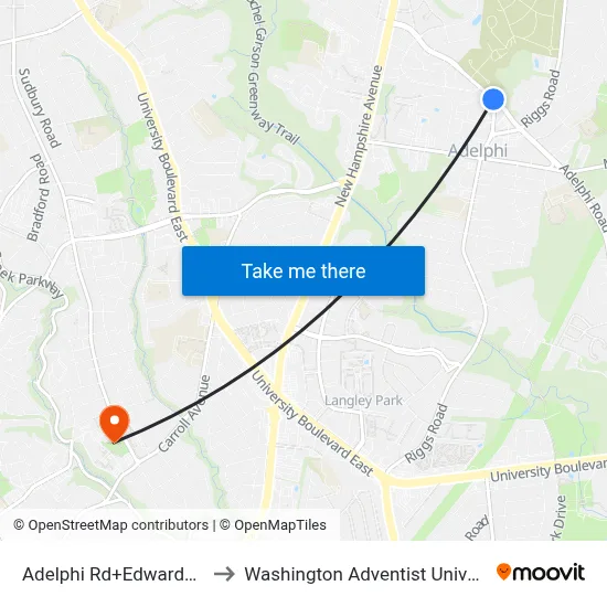 Adelphi Rd+Edwards Wy to Washington Adventist University map