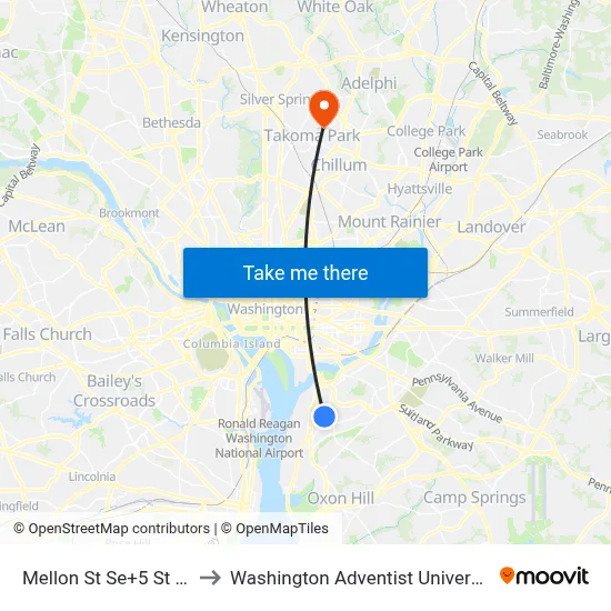 Mellon St Se+5 St SE to Washington Adventist University map