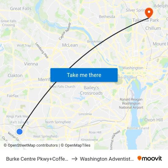 Burke Centre Pkwy+Coffer Woods Rd to Washington Adventist University map