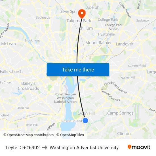 Leyte Dr+#6902 to Washington Adventist University map