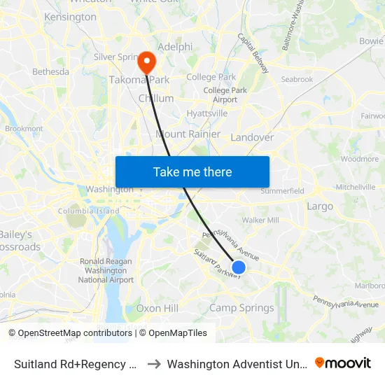 Suitland Rd+Regency Park Ct to Washington Adventist University map