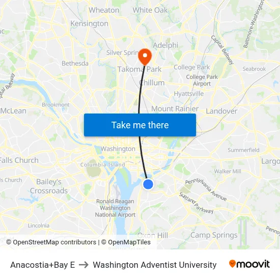Anacostia+Bay E to Washington Adventist University map