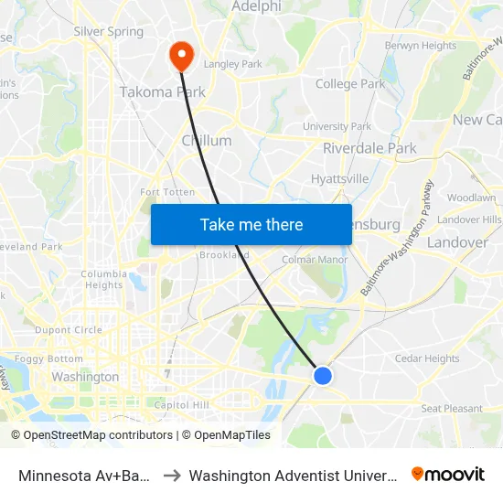 Minnesota Av+Bay G to Washington Adventist University map
