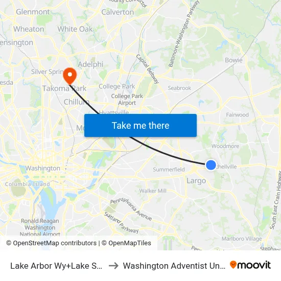Lake Arbor Wy+Lake Shore Dr to Washington Adventist University map