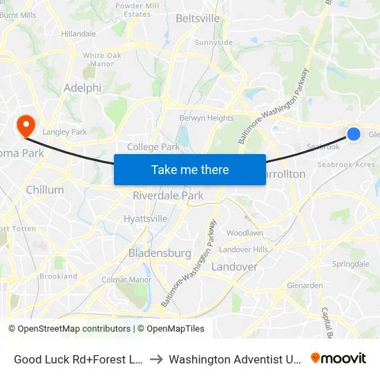 Good Luck Rd+Forest Lake Apt to Washington Adventist University map