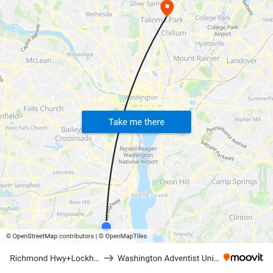 Richmond Hwy+Lockheed Bl to Washington Adventist University map