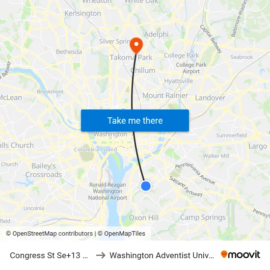 Congress St Se+13 Pl SE to Washington Adventist University map