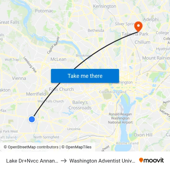 Lake Dr+Nvcc Annandale to Washington Adventist University map