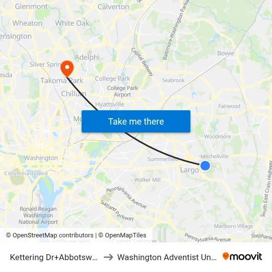 Kettering Dr+Abbotswood Ct to Washington Adventist University map