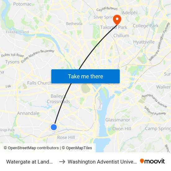 Watergate at Landmark to Washington Adventist University map