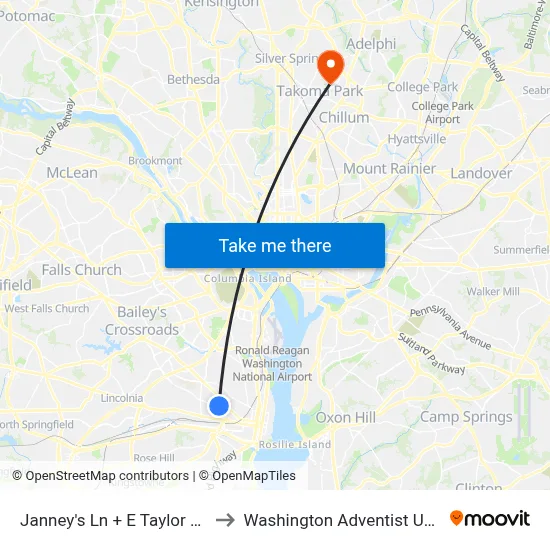 Janney's Ln + E Taylor Run Pky to Washington Adventist University map