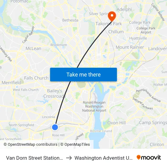 Van Dorn Street Station (Bay A) to Washington Adventist University map