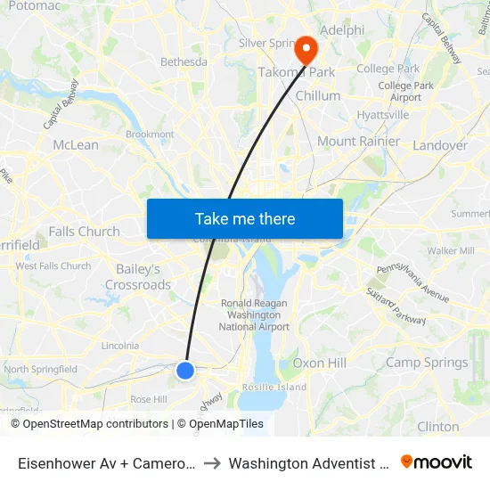 Eisenhower Av + Cameron Parke Pl to Washington Adventist University map