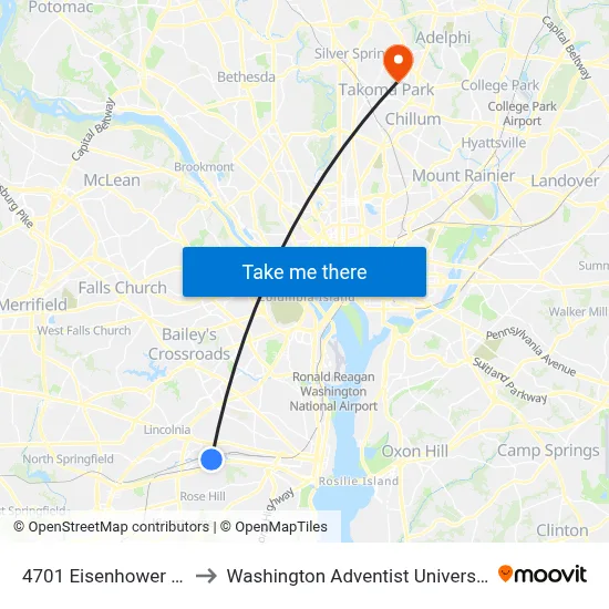 4701 Eisenhower Av to Washington Adventist University map