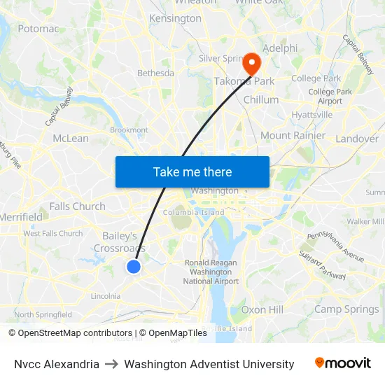 Nvcc Alexandria to Washington Adventist University map
