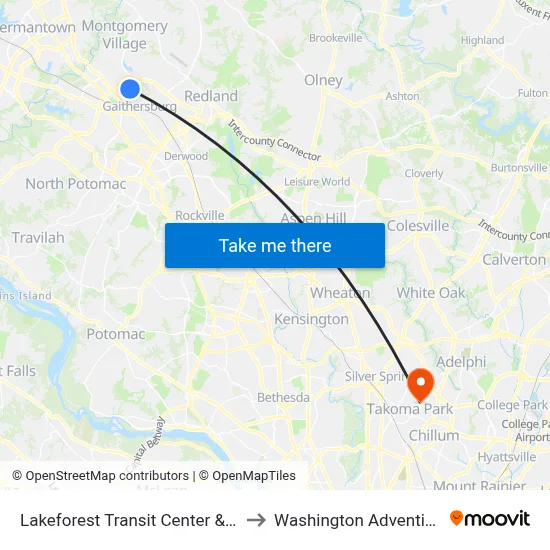 Lakeforest Transit Center & Lost Knife Ave to Washington Adventist University map