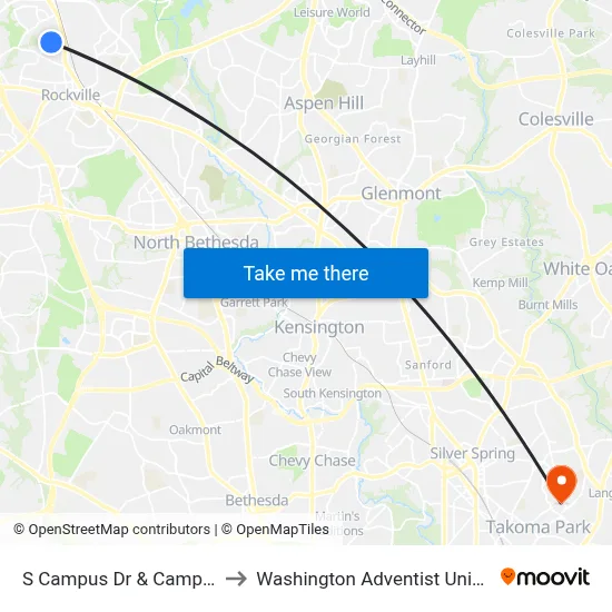 S Campus Dr & Campus Dr to Washington Adventist University map
