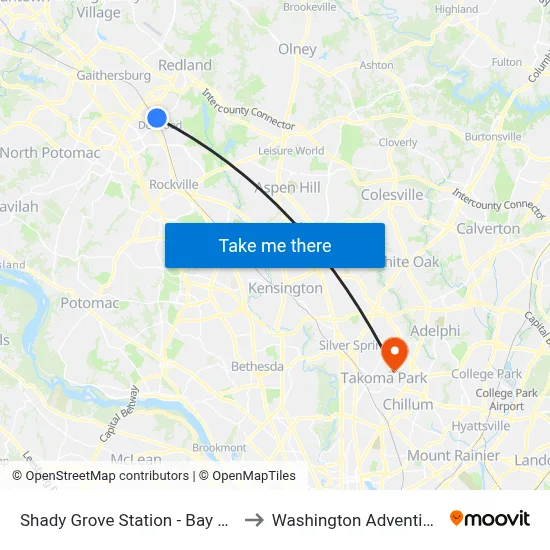 Shady Grove Station - Bay C - Nist Shuttle to Washington Adventist University map
