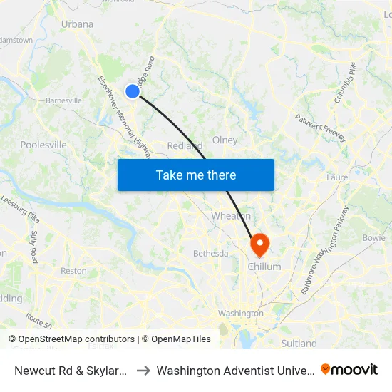 Newcut Rd & Skylark Rd to Washington Adventist University map