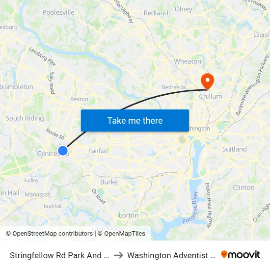 Stringfellow Rd Park And Ride Bay B to Washington Adventist University map
