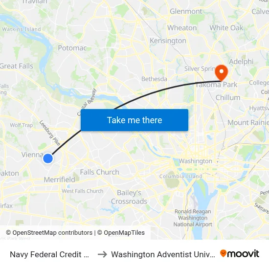 Navy Federal Credit Union to Washington Adventist University map