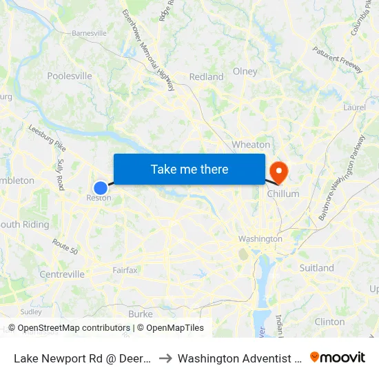 Lake Newport Rd @ Deer Point Way to Washington Adventist University map