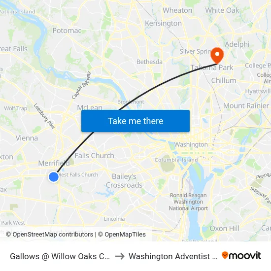 Gallows @ Willow Oaks Corporate Dr to Washington Adventist University map