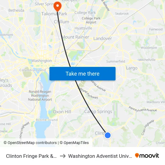 Clinton Fringe Park & Ride to Washington Adventist University map