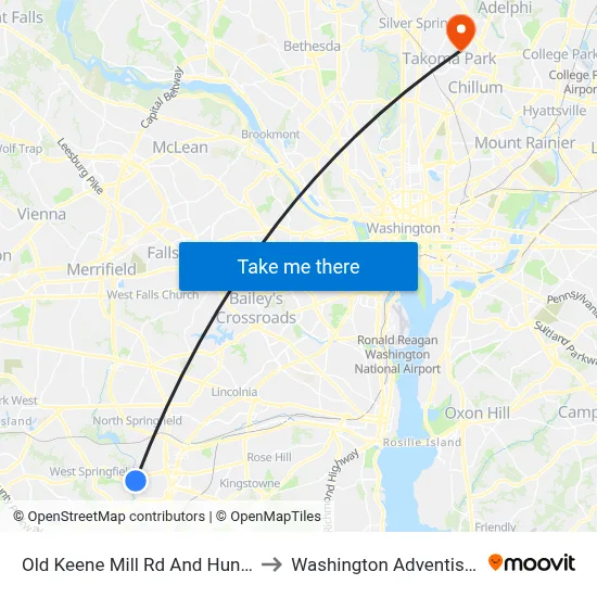 Old Keene Mill Rd And Hunter Village Dr to Washington Adventist University map