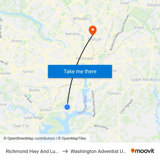 Richmond Hwy And Lukens La to Washington Adventist University map