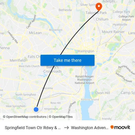 Springfield Town Ctr Rdwy & Oppo Jc Penny Store to Washington Adventist University map