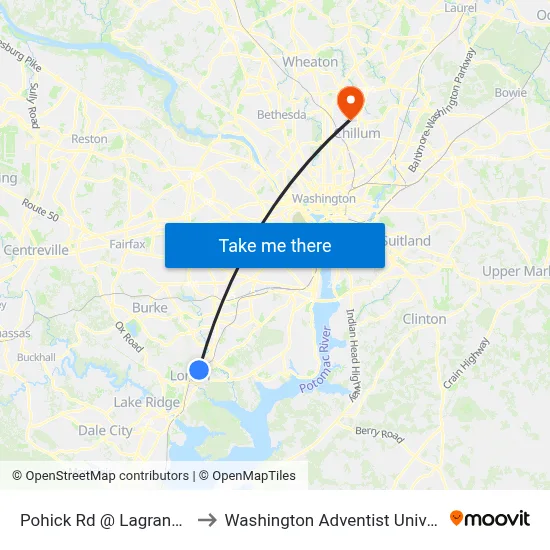 Pohick Rd @ Lagrange St to Washington Adventist University map