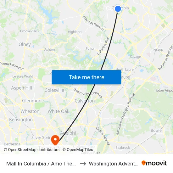 Mall In Columbia / Amc Theatre (Southbound) to Washington Adventist University map