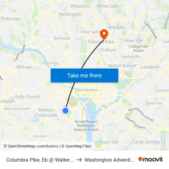 Columbia Pike, Eb @ Walter Reed Drive, FS to Washington Adventist University map