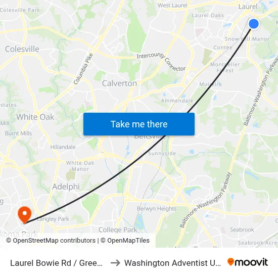 Laurel Bowie Rd / Greenview Dr to Washington Adventist University map