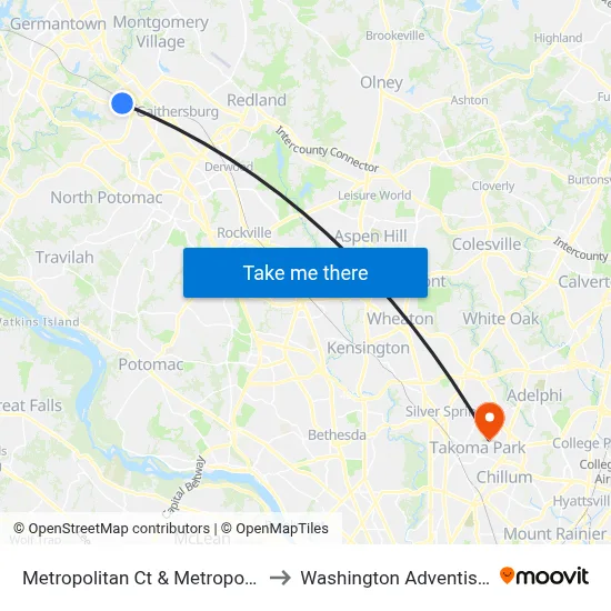 Metropolitan Ct & Metropolitan Grove Rd to Washington Adventist University map