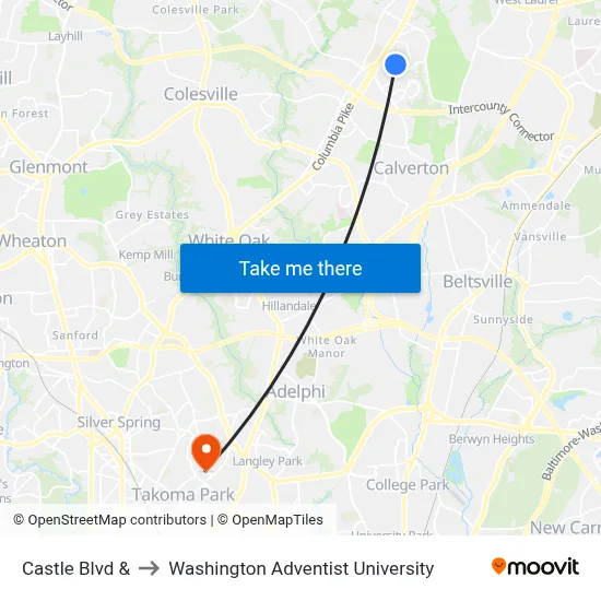 Castle Blvd & to Washington Adventist University map