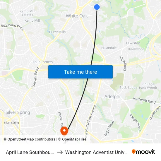 April Lane Southbound & to Washington Adventist University map