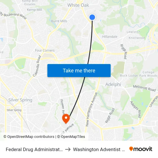 Federal Drug Administration Fda & to Washington Adventist University map